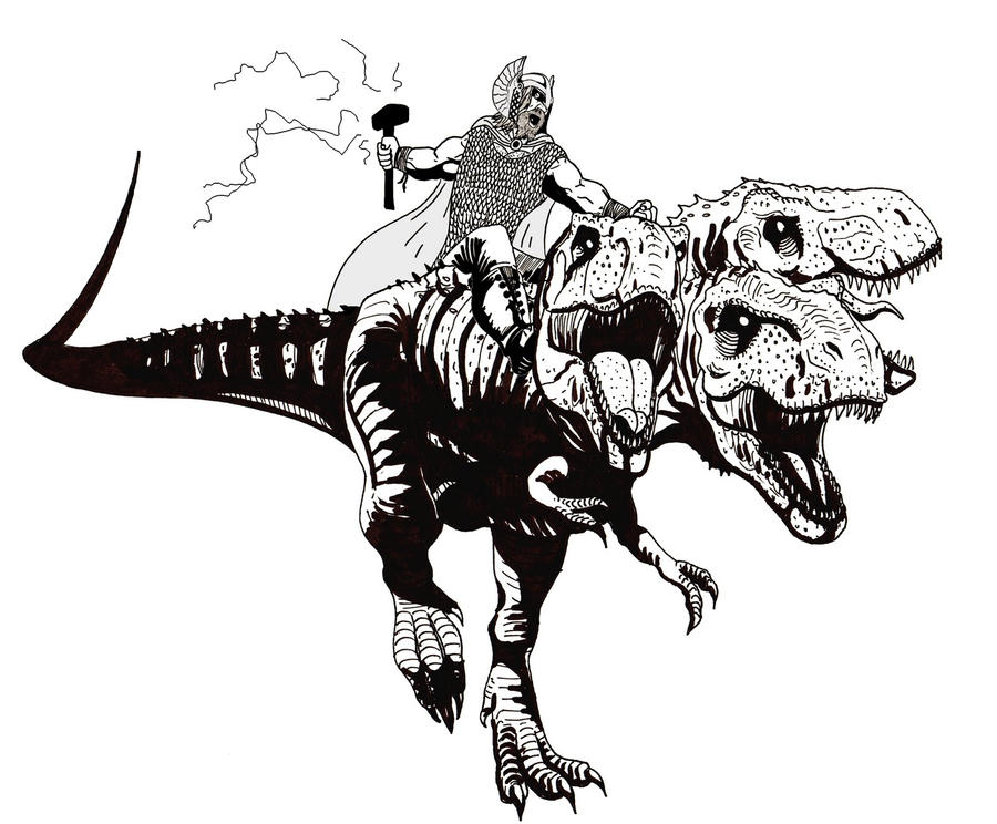 thor_riding_a_three_headed_rex_by_strong