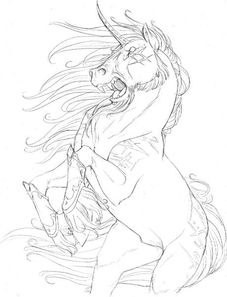 evil unicorn sketch by hibbary on DeviantArt