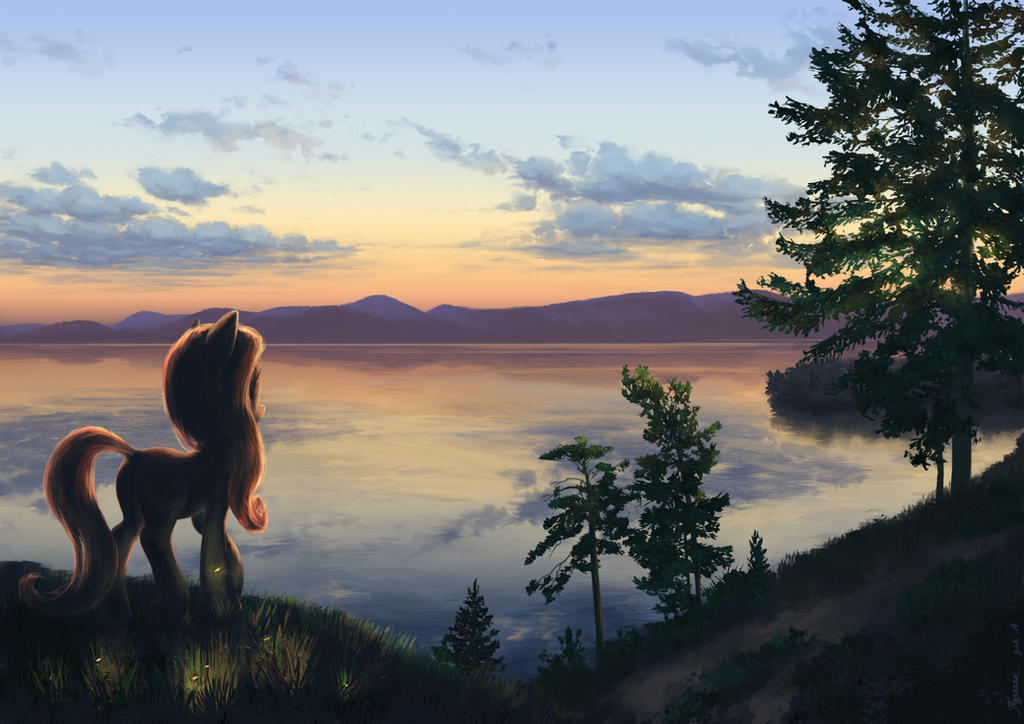 [Obrázek: pony_at_sunset_by_hunternif-d92wjey.jpg]